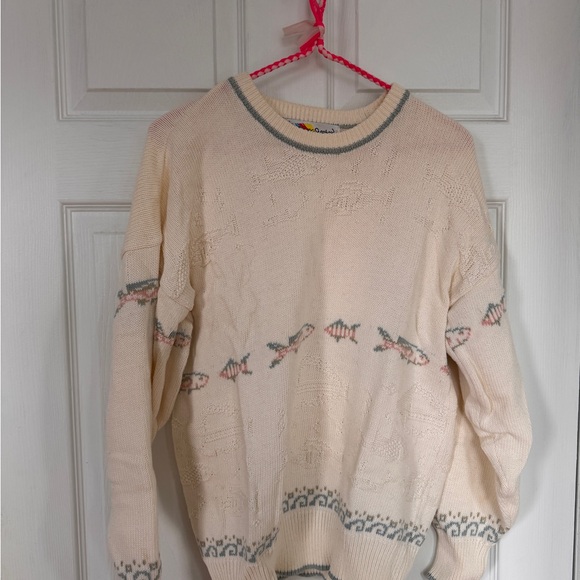The Clever Shepard Sweaters - Vintage 80s/90s Fish Knit Sweater - Made in Scotland